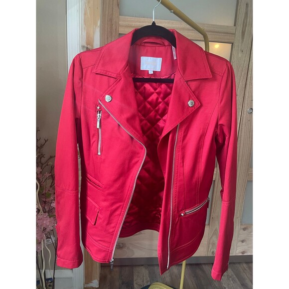 Laundry by Shelli Segal Women's Red Biker Moto Jacket Women Size XS Front Zip - Picture 4 of 7
